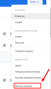 Botão Remover empresa no Perfil da empresa no Google